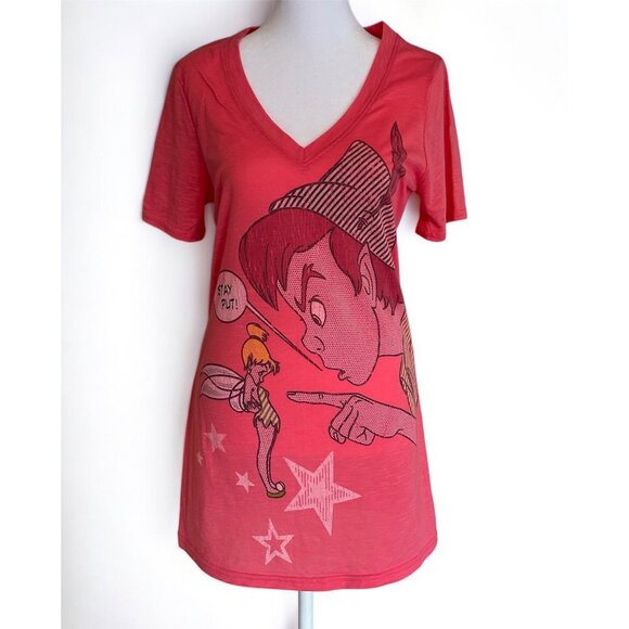 Disney Women’s Long Fitted T Shirt Peter Pan and Tinker Bell STAY PUT Size Large - Picture 7 of 16